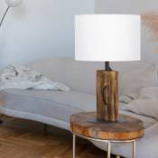 Lampe de table Lampe de table Lampe de lecture Lampe de chambre, abat-jour textile bois de pin maison de campagne blanche, 1x douille E27, DxH 18x32cm