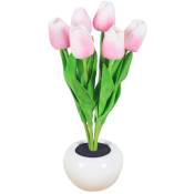 Lampe Tulipe, Nouvelle Lampe de Table led Simulation Tulipe Veilleuse avec Vase, Lampe de Table DéCoration ,b