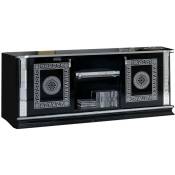 Les Tendances - Meuble tv 2 portes 2 niches bois vernis laqué brillant noir et gris Venus 154cm