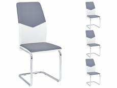 Lot de 4 chaises de salle à manger leona piètement chromé revêtement synthétique bicolore blanc et gris