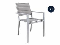 Lot de 4 fauteuils de jardin en aluminium et textilène matelassé gris, empilable, ibiza perle - jardiline