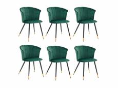 Lot de 6 chaises de salle à manger vintage fauteuil assise rembourrée en velours pieds en métal noir et or pour cuisine salon chambre bureau, vert