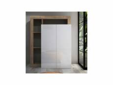 Meuble d'entrée 2 portes chêne naturel-blanc laqué - ischia - l 108 x l 35 x h 138 cm - neuf