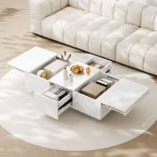Modernluxe - Table basse - 2 tiroirs et 2 coffres - en panneaux de particules - Blanc