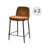 Nolan - Chaise de bar tissu chenillé Terracota et métal noir mat (x2) - Rouge