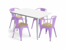 Pack table de salle à manger et 4 chaises de salle à manger avec accoudoirs design industriel - nouvelle édition - bistrot stylix violet clair