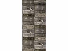 Papier peint valises vintage brun foncé - 138217 - 53 cm x 10,05 m 138217