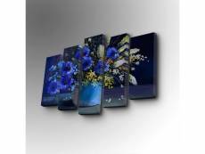 Pentaptyque atos motif vase à fleurs bleu et blanc