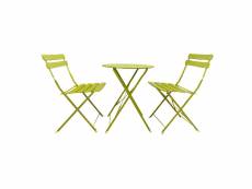 Rebecca mobili ensemble table et 2 chaises de jardin en acier vert peu encombrant
