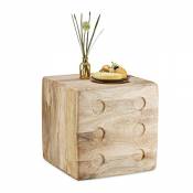 Relaxdays Table d’appoint cube dé en bois de manguier