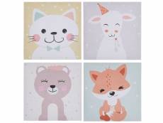 Set de 4 toiles imprimées motif animaux multicolores 30 x 30 cm bombi 230615