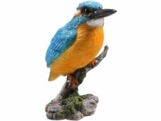 Statue de jardin oiseau martin pêcheur sur tronc en résine 9 x 9 x 15 cm