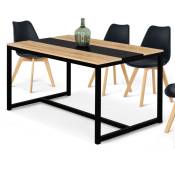 Table à manger rectangle dover 4 personnes bande centrale noire design industriel 120 cm - Bois-clair