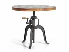 Table basse en bois recyclé et fer coloris naturel / noir - diamètre 90 x hauteur 75/10 cm