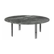 Table basse ronde en marbre gris et base en laiton