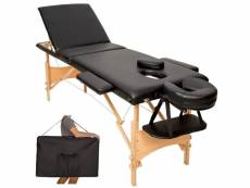 Table de massage noire 3 zones avec sac de transport