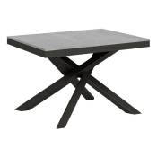 Table extensible 6 à 16 places gris béton cadre métallique