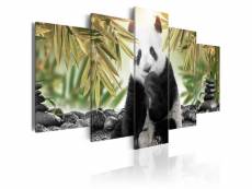 Tableau sur toile en 5 panneaux décoration murale image imprimée cadre en bois à suspendre ours panda mignon 100x50 cm 11_0002682