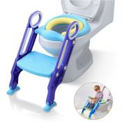 Abattant de toilette pliable pour enfant avec tringles et poignées, 2 hauteur réglable avec niveau antidérapant (bleu et violet) - Aufun