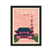 Affiche Tokyo Japon + Cadre Bois noir 30x40 cm