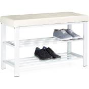 Banc de rangement à chaussures, pour 6-8 paires, meuble en similicuir, 2 niveaux, HxlxP 49 x 81 x 31 cm, blanc - Relaxdays
