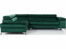 - canapé d'angle convertible - erwan - en tissu luxe 5 places, vert, angle gauche (vu de face)