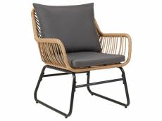 Chaise de salle à manger albedo imitation rotin, fauteuil d'intérieur ou d'extérieur en polyrattan et acier noir, avec 2 coussins