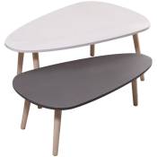Dazhom - Lot de 2 tables basses gigognes laquées blanc - gris scandinave