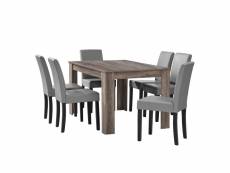 [en.casa] table à manger en chêne ancien avec 6 chaises gris brilliant cuir-synthétique rembourré 140x90