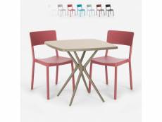 Ensemble 2 chaises et 1 table carrée beige 70x70cm