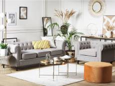 Ensemble canapé et fauteuil en tissu gris clair 4