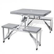 Ensemble Table + 4 chaises de camping pliable - Table à manger avec 4 tabourets Aluminium gris clair BV546294