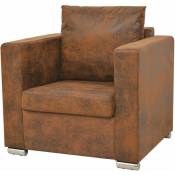 Fauteuil chaise siège lounge design club sofa salon cuir daim artificiel marron - Marron