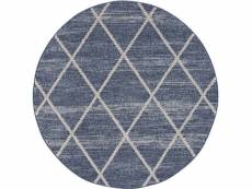 Flät - tapis rond géométrique tressées bleu et crème 120x120cm art-2646-blue-120x120