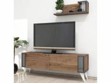 Homemania meuble tv nicol moderne - avec portes, étagères - noyer en bois, 120 x 31 x 42 cm 432270