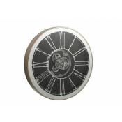 Horloge ronde en bois - métal argent - noir 80x80x10