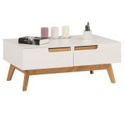 Idimex - Table basse tibor style scandinave design vintage nordique table de salon rectangulaire 2 tiroirs 2 niches pin massif lasuré blanc - Blanc