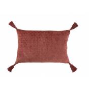Jolipa - Coussin rectangulaire avec motifs et floches en coton terracotta rouge 60x40cm - Rouge