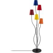 Lampadaire design 5 lampes Roselin H160cm Métal Noir et Tissu Bleu, Rouge, Jaune et Orange - Multicolore