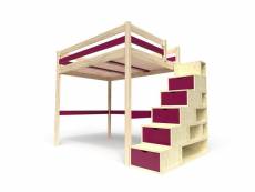 Lit mezzanine bois avec escalier cube sylvia 120x200