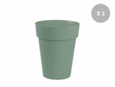 Lot de 2 pots de fleurs ronds en plastique eda toscane vert laurier - ø 44 cm