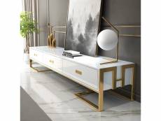 Meuble tv blanc avec tiroirs base or laqué luxuria