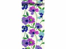 Papier peint coquelicots violet et turquoise - 128028
