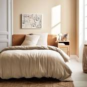 Parure de lit gaze de coton beige avec taie d'oreiller