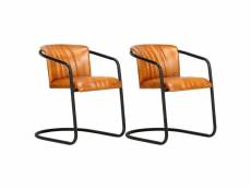 Splendide fauteuils et chaises collection palikir chaises de salle à manger 2 pcs brun roux cuir véritable