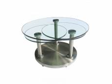 Table basse articulée verre et métal - gotry - ouverte : l 165 x l 85 x h 42 cm - fermée : l 85 x l 85 x h 42 cm