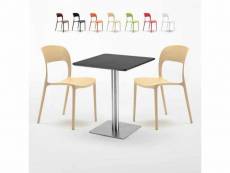 Table basse carrée 60x60 acier noire et 2 chaises