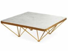 Table basse carrée marbre blanc et métal doré paola