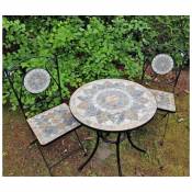 Table de jardin pierre naturelle mosaïque ø 60cm dessin vintage plateau de table résistant aux intempéries - noir