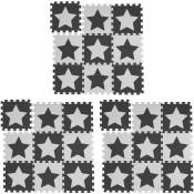 Tapis de jeu, étoiles, 27 pièces de puzzle, enfants & bébés, mousse eva, sans polluants, 91 x 91 cm, blanc-gris
